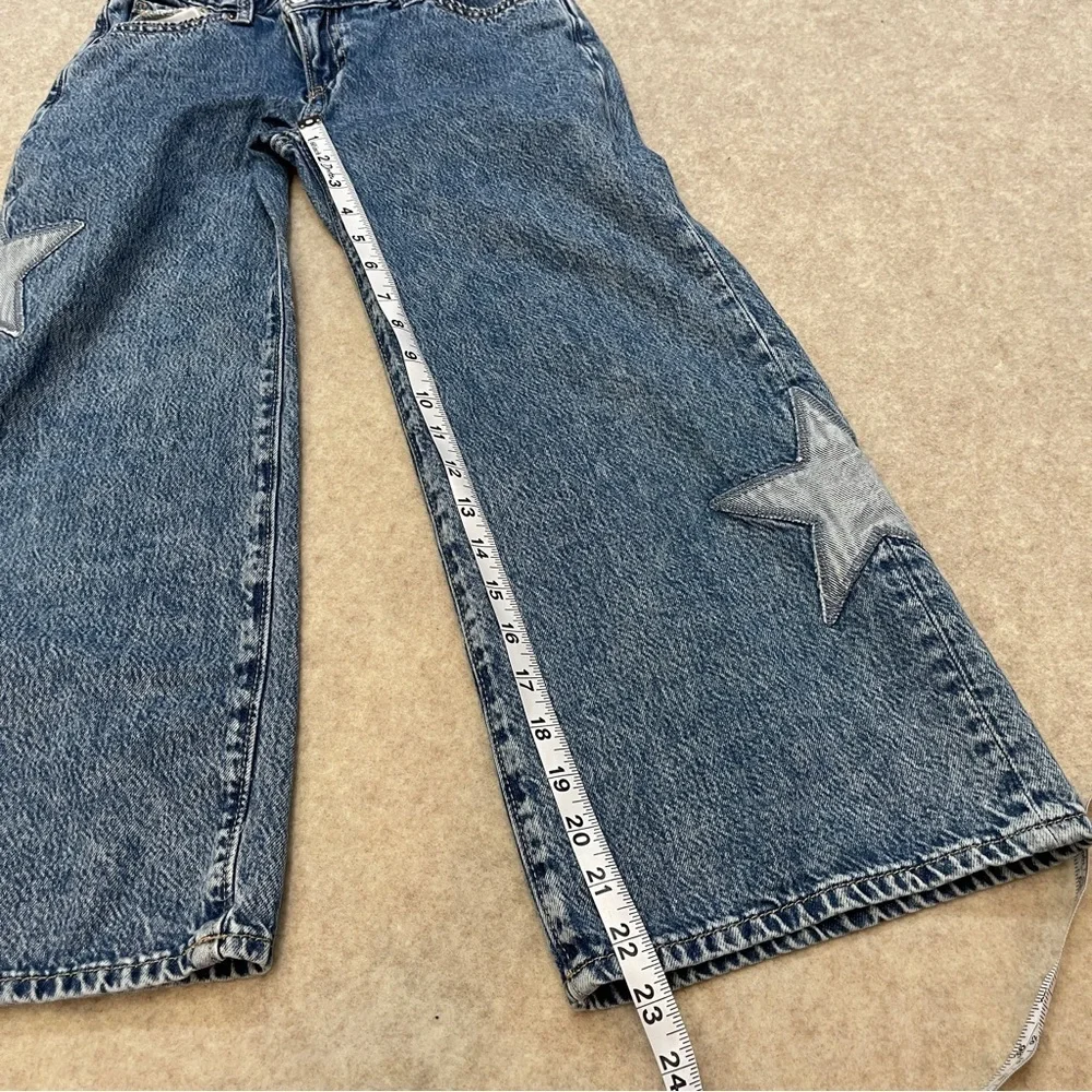 Old Navy High Rise Super Baggy Wide Leg Star Patch Denim Blue Jeans Girls size 8